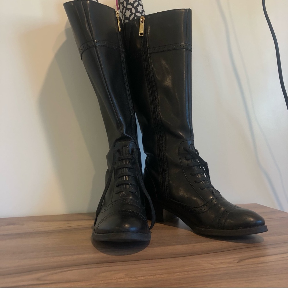 vintage tommy hilfiger leather knee high riding boots with laces